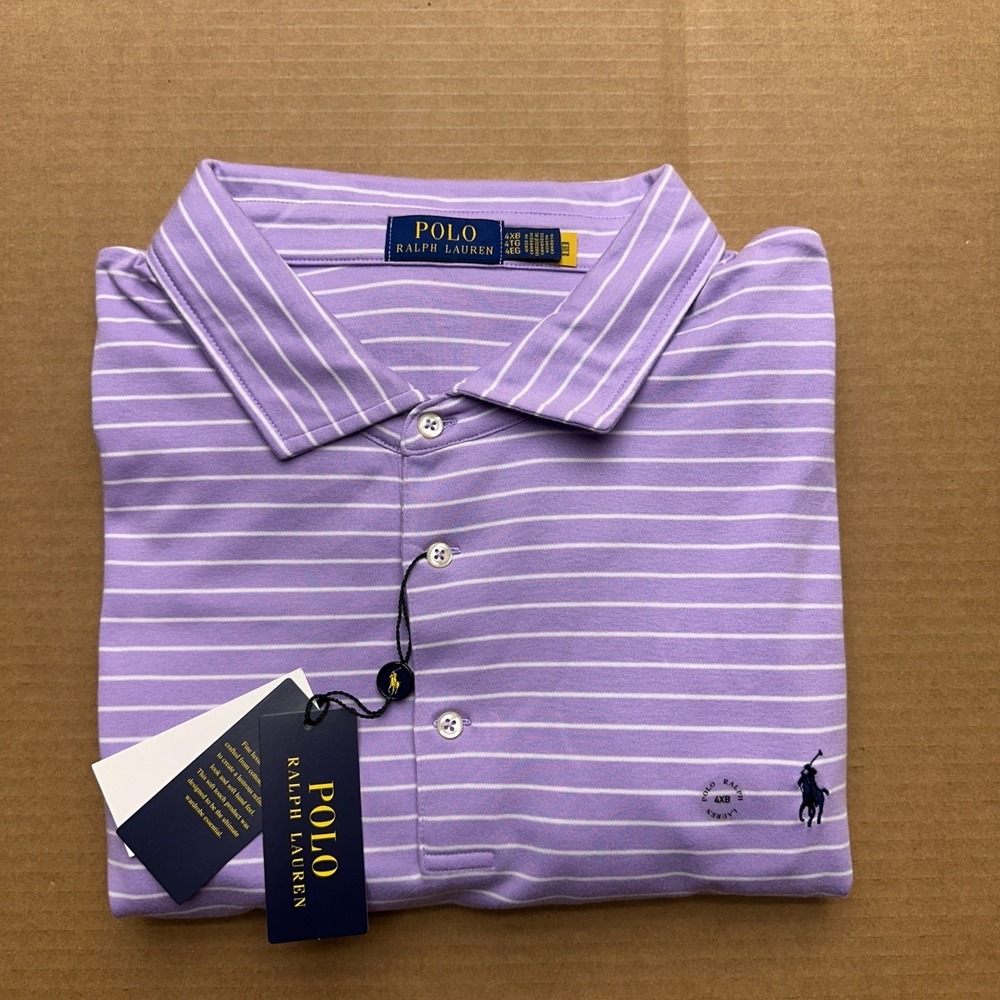 Polo Ralph Lauren NWT Polo Shirt Mens Sz 4XB Purple Striped Regular Soft Cotton